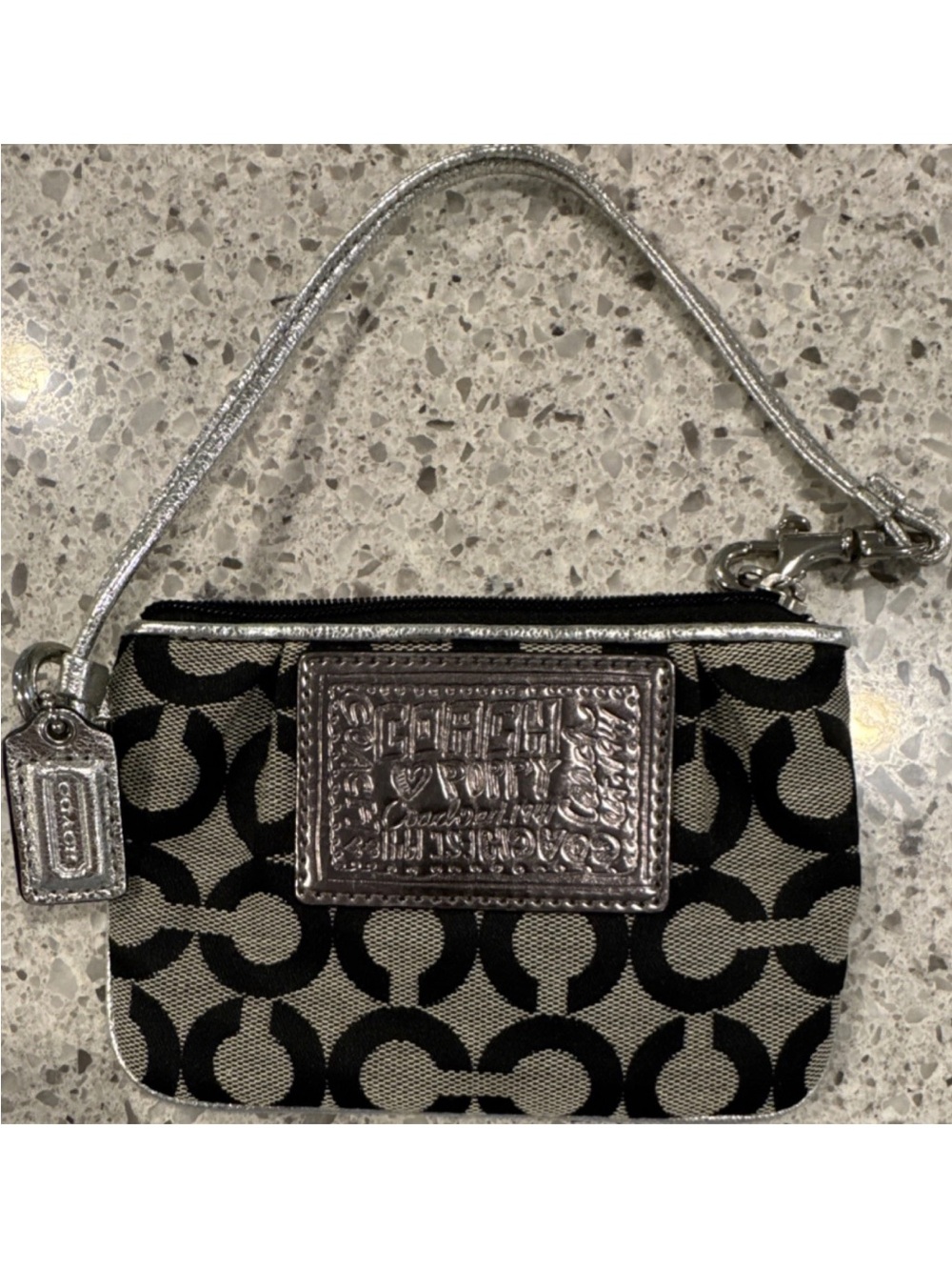 COACH Black & Silver Signature Logo Wristlet